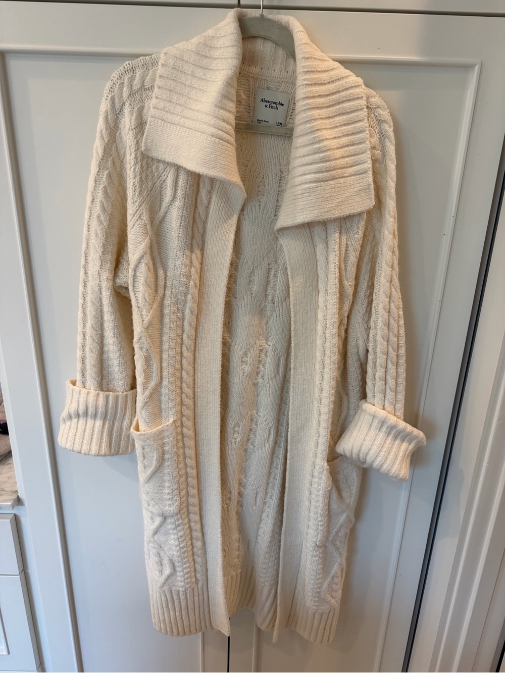 Abercrombie & Fitch Cream Cable-Knit Open duster